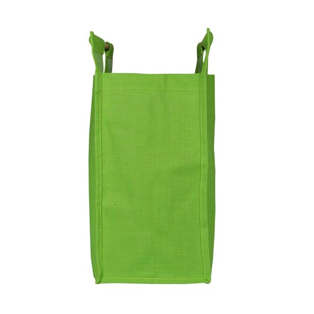 Jute Cottage Carry Bag - Jumbo Shopping Bag Bamboo Handle | Eco-friendly | Green | 19 x 18 x 9