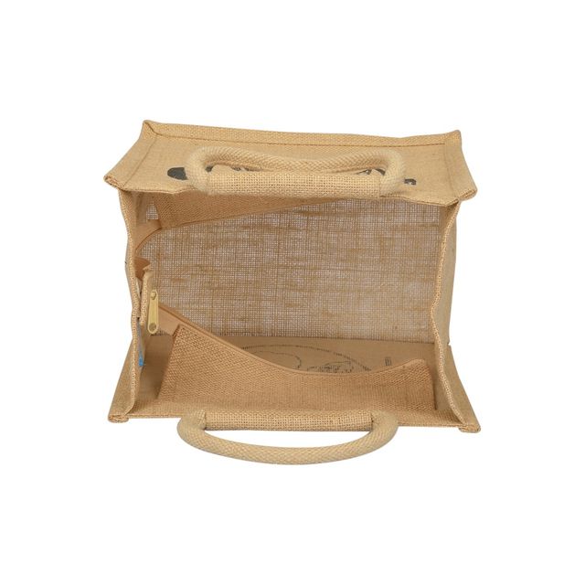 Jute Cottage Carry Bag - Spoon & Fork Print Zipper Lunch Bag | Eco-friendly | Natural | 10 x 10 x 7