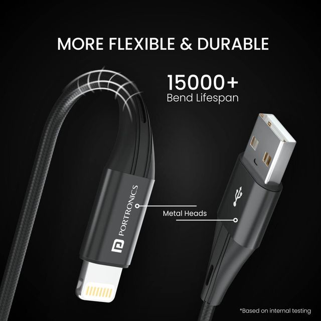 Portronics Konnect B+ POR 1392 8 Pin USB Cable - Black | Nylon Braided