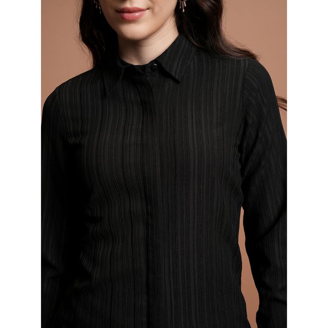 Ketch Women Striped Pleated Shirt With Trouser Co-ords | Black | XL
