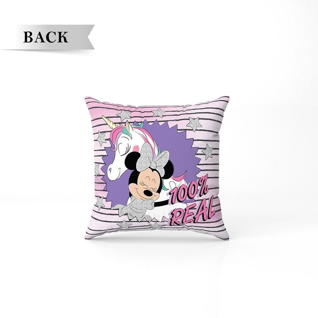 Sassoon Disney Minnie and Unicorn Reversible Printed Filled Cushion | Pink | 40 x 40 cm