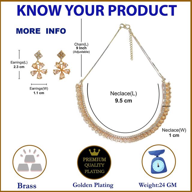 Zeneme Gold Plated American Diamond Modern Necklace Set | Multi-Piece Set