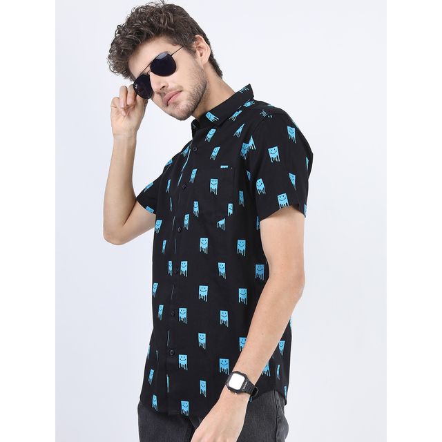 Ketch Men Black and Blue Slim Fit Printed Casual Shirt | Blue | L