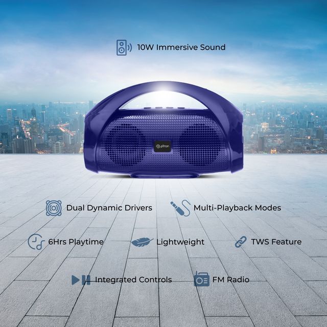 pTron Fusion Go 10W Portable Bluetooth Speaker | 6H Playtime | Immersive Sound & TWS Pairing - Indigo