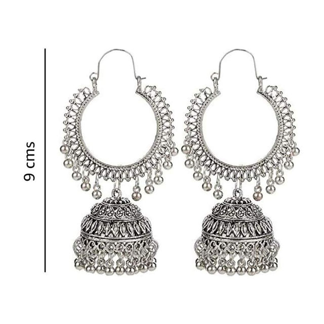 YouBella Jewellery Earrings Afghani Oxidised Silver Jhumka Earrings For Girls And Women