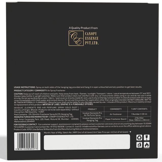 Involve Your Senses Elements Pro-New Car Scent Strong Leather Car Scent Spray With Hanging Card