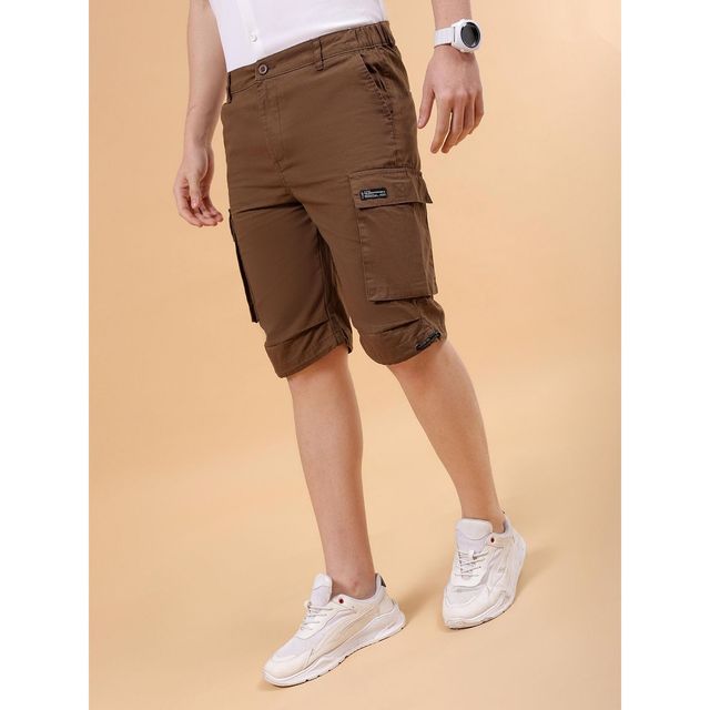 The Indian Garage Co Men Casual Coffee Brown Solid Cargo Parachute Shorts - 36 | 1022-Rpscrgsrt-12