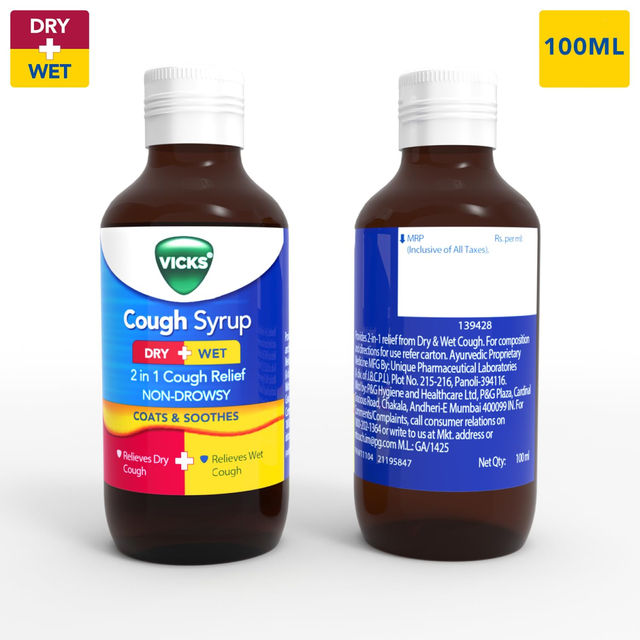 Vicks Cough Syrup, Fast Relief For Dry & Wet Cough, With Tulsi & Ginger