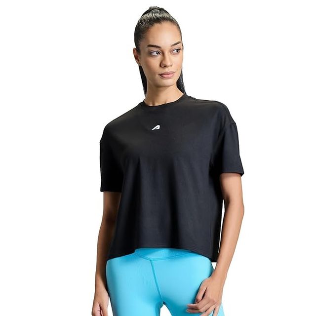 Boldfit Women's Training T-shirt Cropped Relax Fit Active Workout Quick Dry | Black - XL