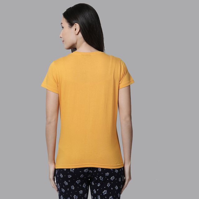 Kryptic Women's Printed Cotton Lounge T-shirt | Mustard - M