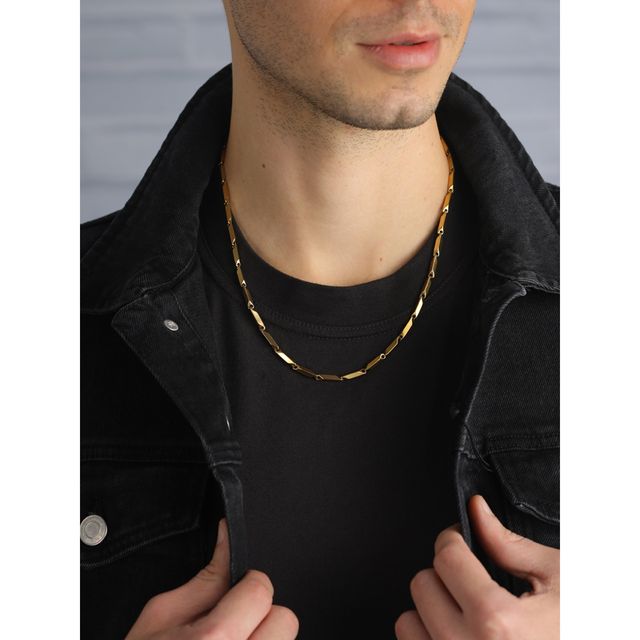 Priyaasi Twisted Cuboids Gold-Plated Link Chain For Men (Bd-Ch-10009-Gld)