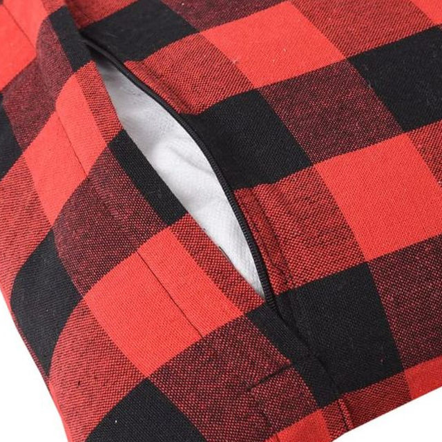 Lushomes Cushion Covers - Red-Black Checks | Cotton | 16 x 16 inch