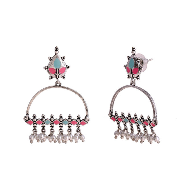 Voylla Bagh E Fiza Enamel Embellished Brass Earrings