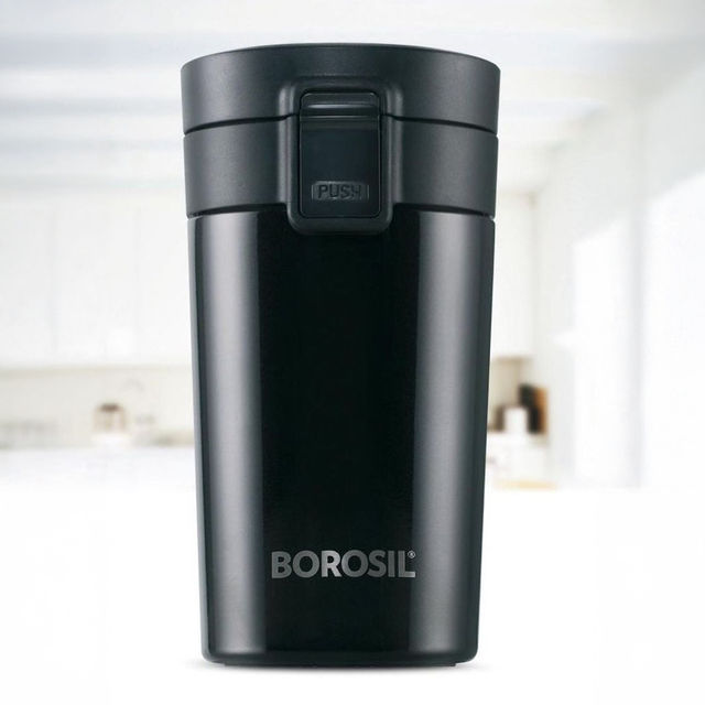 Borosil Hydra Coffeemate Stainless Steel Vacuum Insulated Travel Mug (300 ml)| Spill Proof