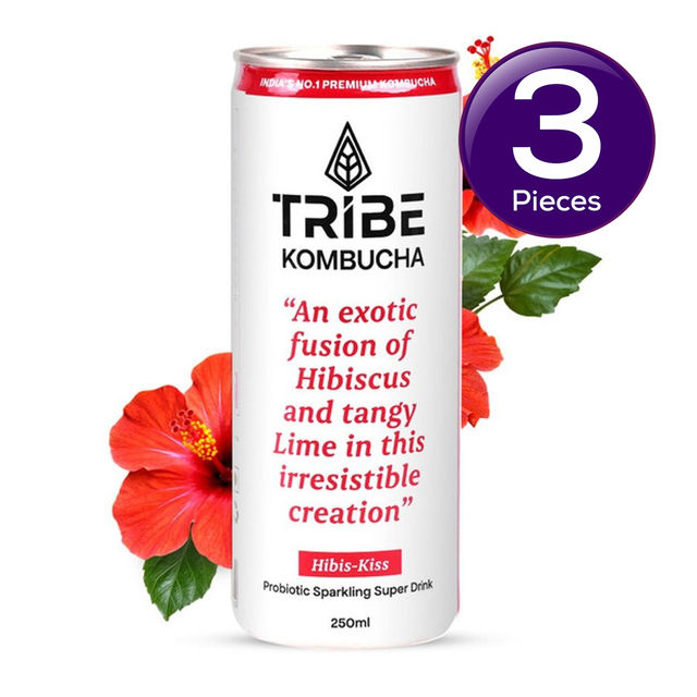 Tribe Kombucha Naturally Sparkling Probiotic Herbal Tea |Green Tea With Hibiscus & Lemon 250 ml X 3 Combo