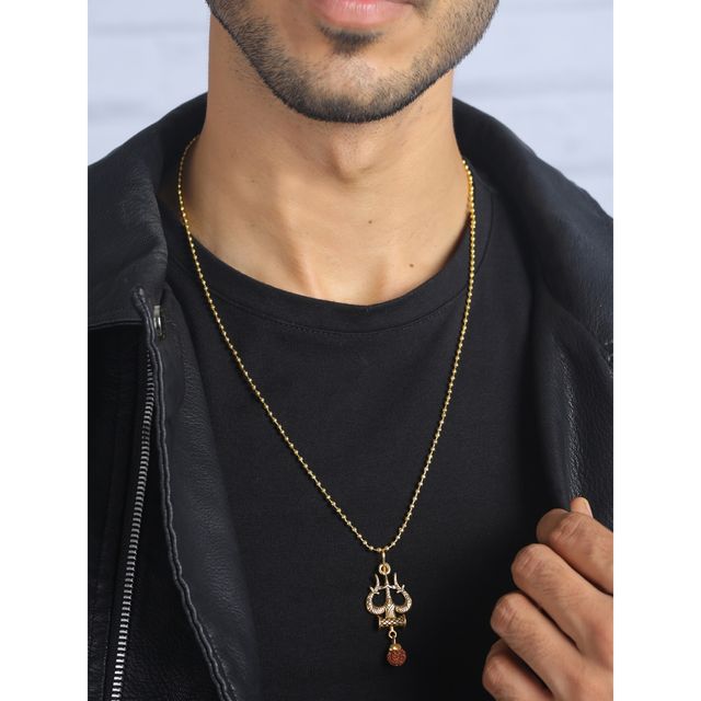 Priyaasi Bold By Priyaasi Rudraksh Trishul Gold-Plated Necklace For Men (Bd-Ch-10012)