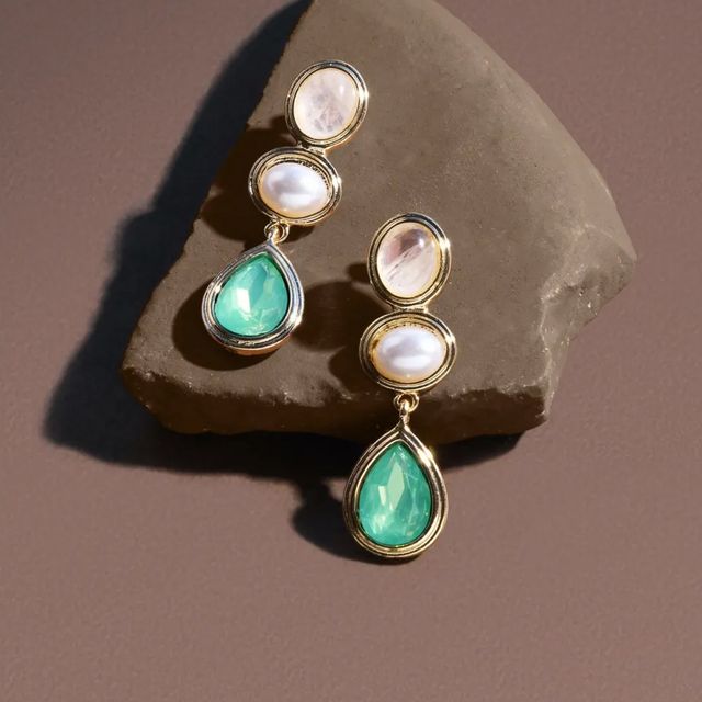 Buy Accessorize London Women's Pearl Gem Teardrop - Green Online