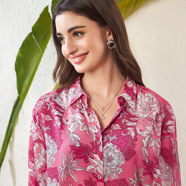 Buy SASSAFRAS Women's Floral Oversize Shirt | Pink - XL Online