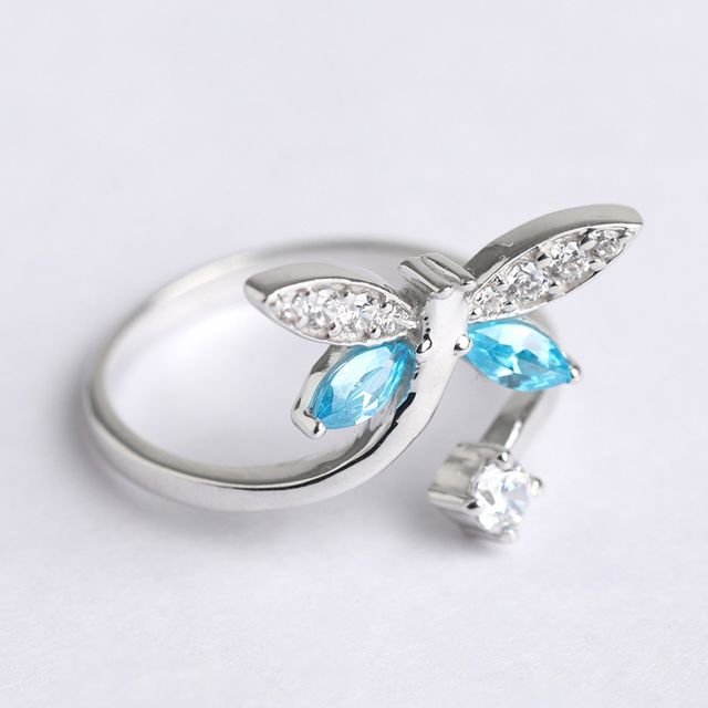 Clara 925 Sterling Silver Butterfly Open Ring | Size Adjustable, Rhodium Plated, Swiss Zirconia