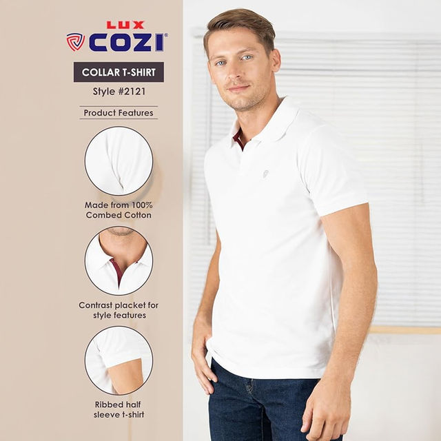 Buy Lux Cozi Men's Solid Cotton Polo T-shirt | White - XL Online