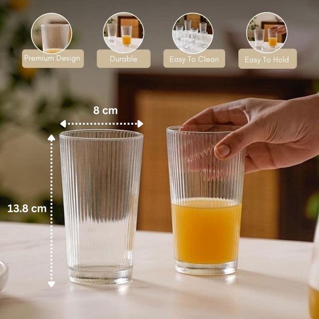 Nestasia Transparent Tall Glass Tumblers - Set of 6 | 300 ml