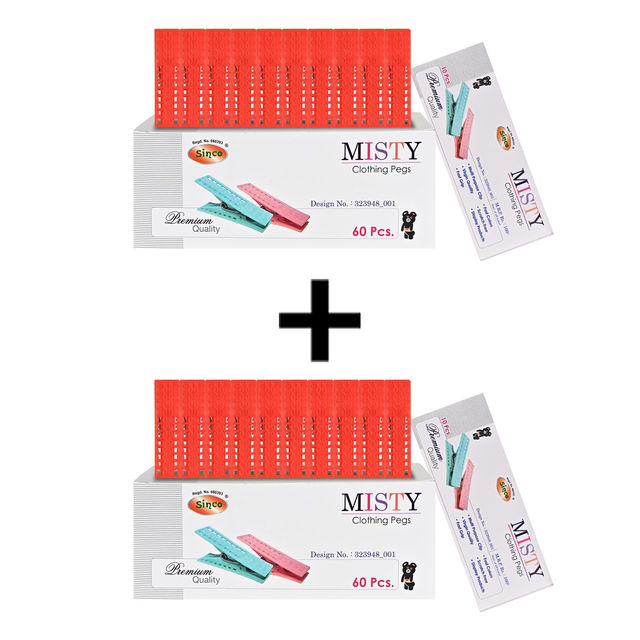 Sinco Misty Cloth Clips / Cloth Pegs - Pack of 1 (10 Pieces) - Red 1 pc X 2 Combo