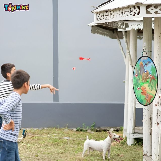 Toyshine 28" Foldable Dinosaur Dartboard with 4 Balls, 4 Darts & Dino Launcher for Kids