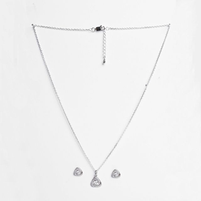 Clara 925 Sterling Silver Bianca Solitaire Pendant Earrings Chain Necklace Jewellery Set