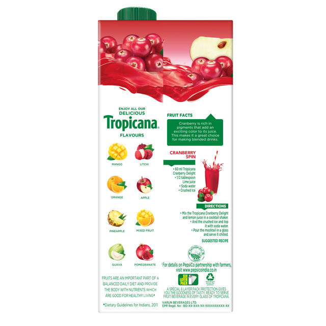 Tropicana Cranberry Delight Juice Tetrapack 1 l Combo