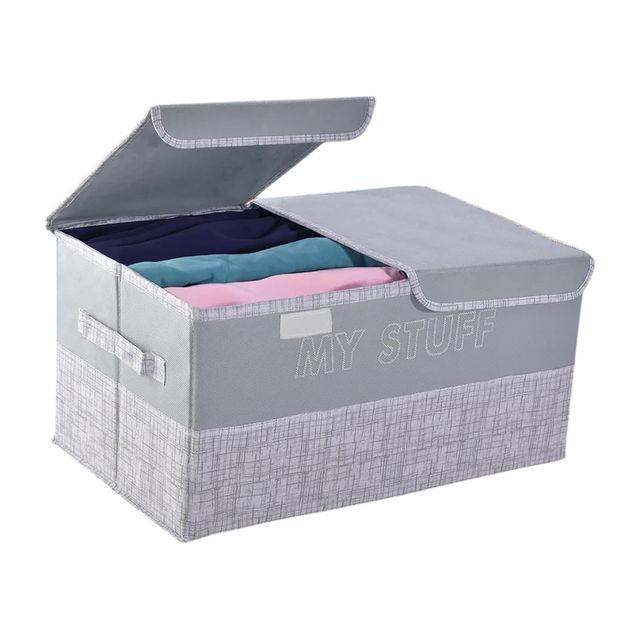 Kuber Industries 2 Compartments Foldable Double Lid Large Clothes Wardrobe Organizer | Grey