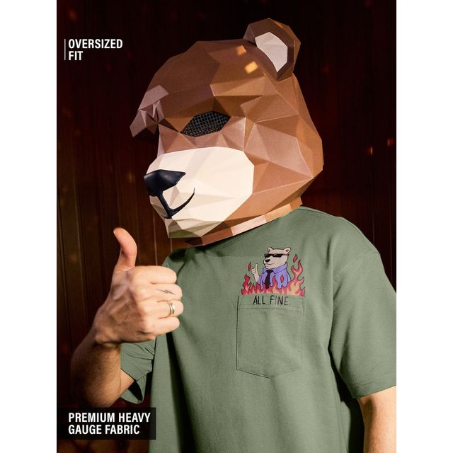 The Souled Store Men's Ted The Stoner All Fine Oversized T-shirt | Green - XL