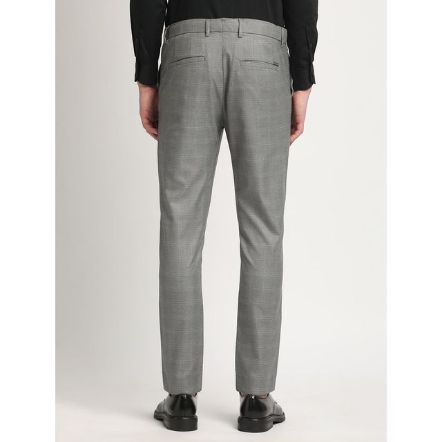 The Bear House Men Slim Fit Checked Polyester Blend Formal Trouser - Caneel | Grey | 30