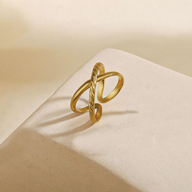 LabelShe Gold-Plated Stainless Steel Cross Shaped Adjustable Ring