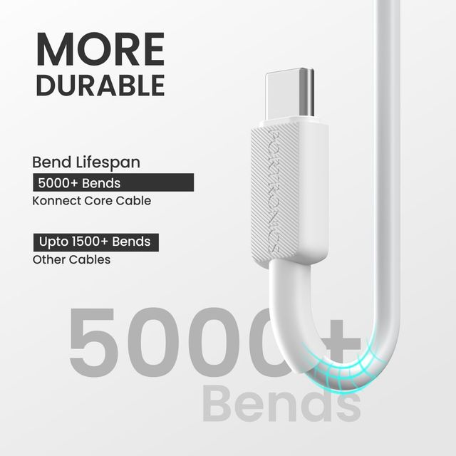 Portronics Konnect Link Type C Charging Cable with 3.0A Output | 480Mbps | 1 m Length - White