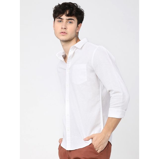 Ketch Men Solid Slim Fit Casual Cotton Shirt | White | L