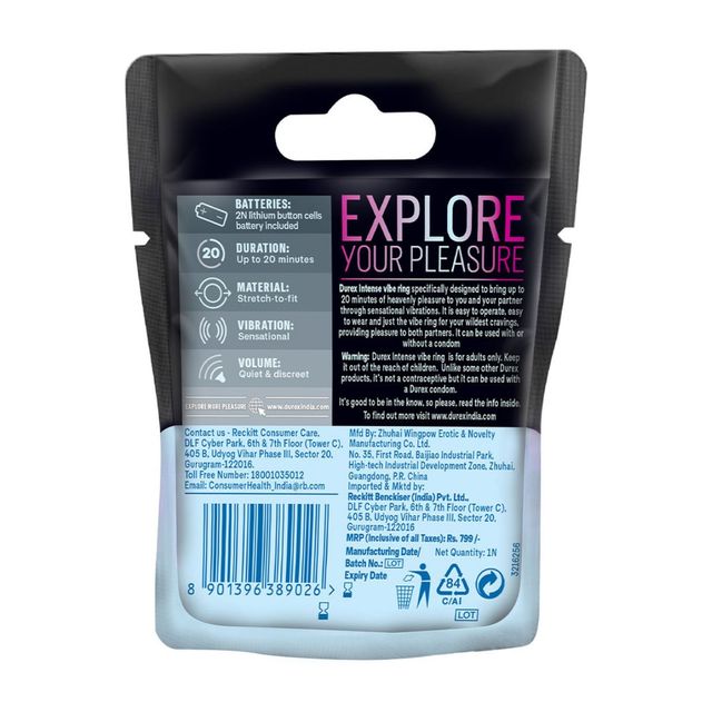 Durex Extra Time Condoms(10pc) & Durex Intense Vibe Ring For Extra Pleasure For Men & Women | Compatible With Condoms & Lubes(1pc) Combo