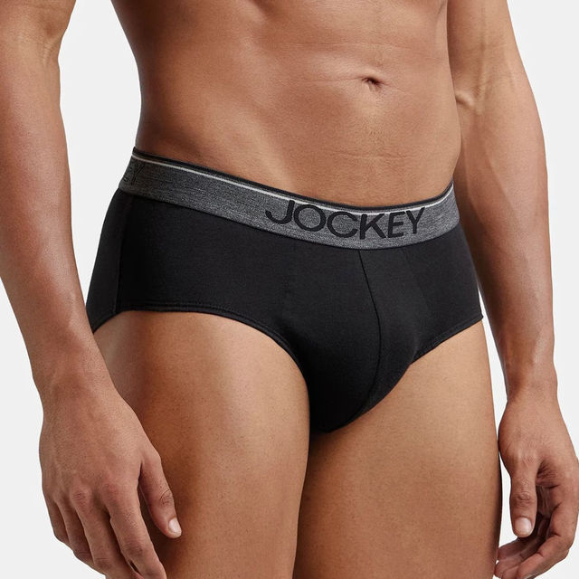 Jockey 8037 Men's Super Combed Cotton Solid Brief|Ultrasoft Waistband|PO2 | Black-L