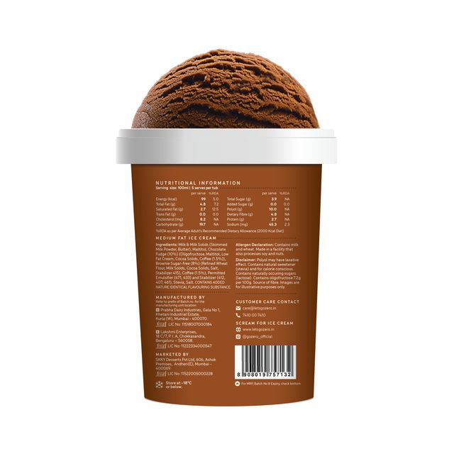 Go Zero Mocha Fudge Brownie High Protein Guilt Free Ice Cream Tub