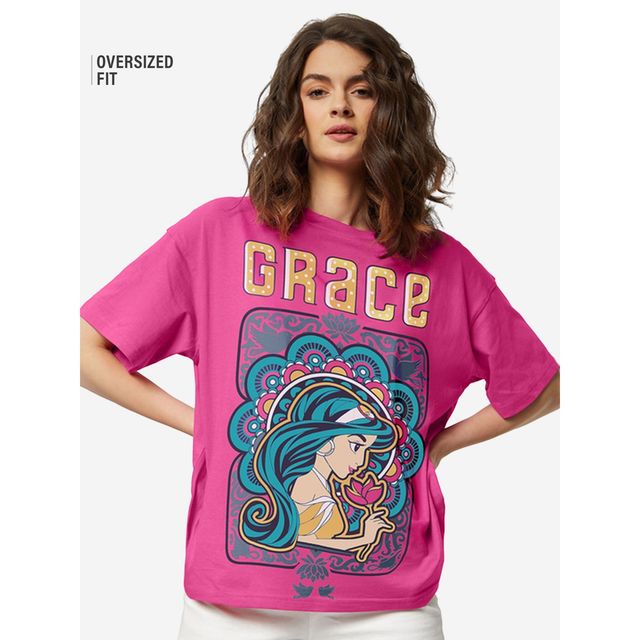 The Souled Store Women's Aladdin Her Grace Oversized T-shirt | Pink - XS