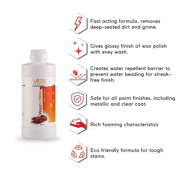 Vista Auto Care Wash and Wax Shampoo for Car and Bike | Removes Tough Dirt Wet and Shiny Look