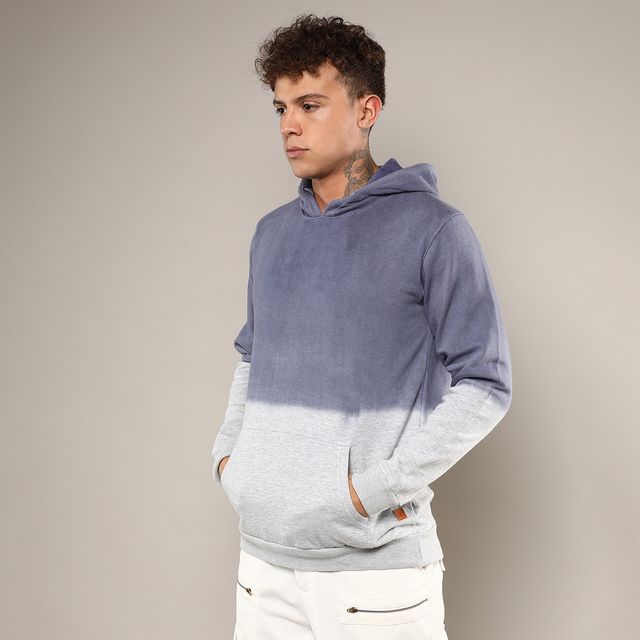 Campus Sutra Men's Hooded Sweatshirt | Blue - XL