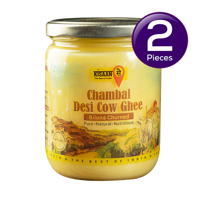 KisaanSay Chambal Desi Cow Ghee - Bilona Churned 500 ml X 2 Combo
