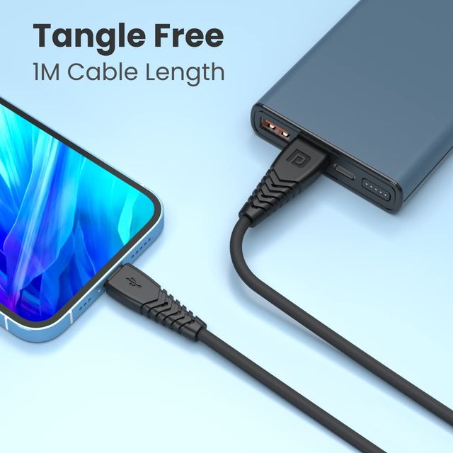 Portronics Konnect Core 8 PIN Cable Tangle-Free with 3A Rapid Charging & 480mbps Data (Black)