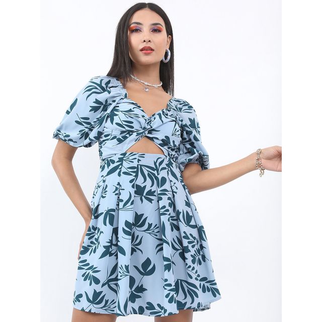 Ketch Women's Sweetheart Neck Floral Printed Dress | Blue - S