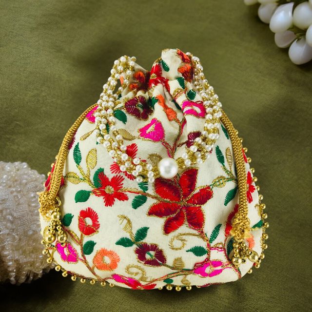 Gullak Women's Embroidered Leather Potli | Multicolour - Free Size