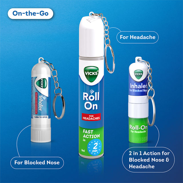 Vicks Headache Relief Roll-On with Keychain - Fast Action