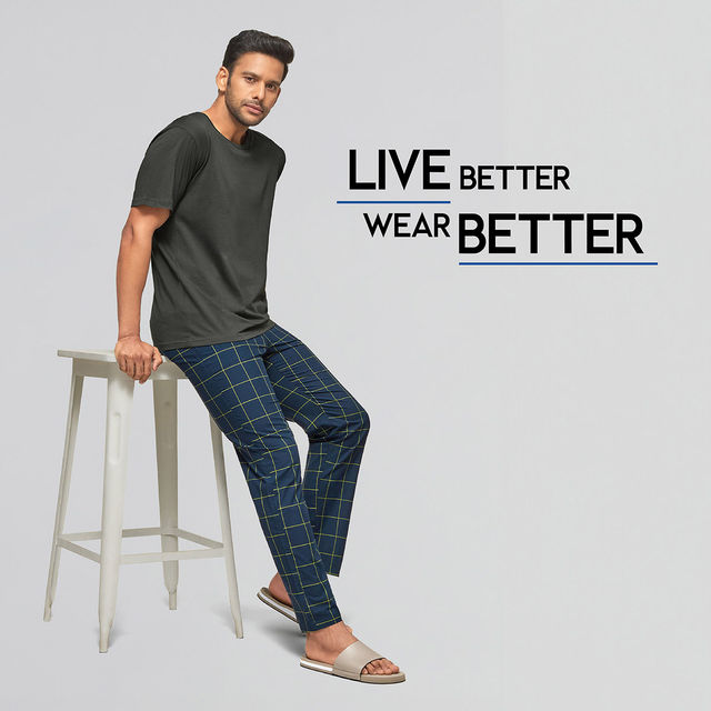 XYXX Checkmate 100% super combed cotton Checks Pyjama Relaxed Fit | 2 Side pockets | Navy- XL