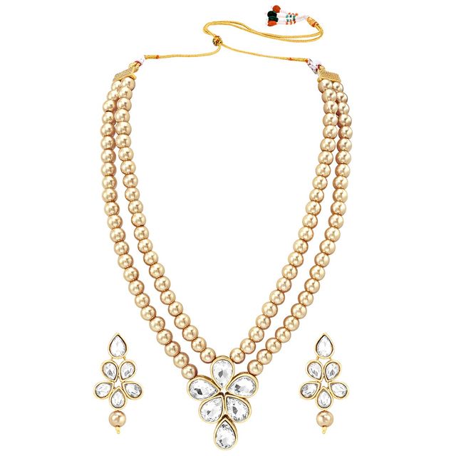 Peora Traditional Beads Kundan Layered Long Necklace & Drop Earring Ethnic Set Gift for Women