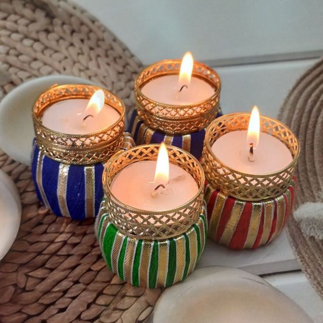 Gullak Mother's Day Gifting Gota Drum T Light Holders Assorted