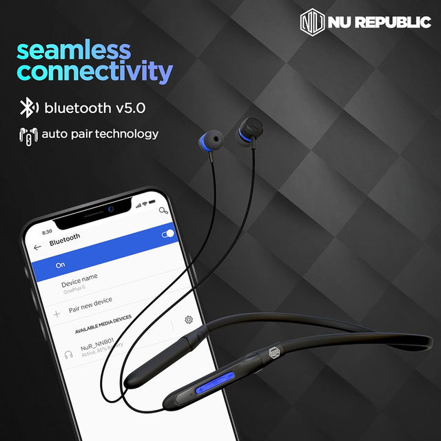 Nu Republic Jive J2 With Upto 20 Hrs Playtime Fast Charging Earphones With Mic - Blue Black